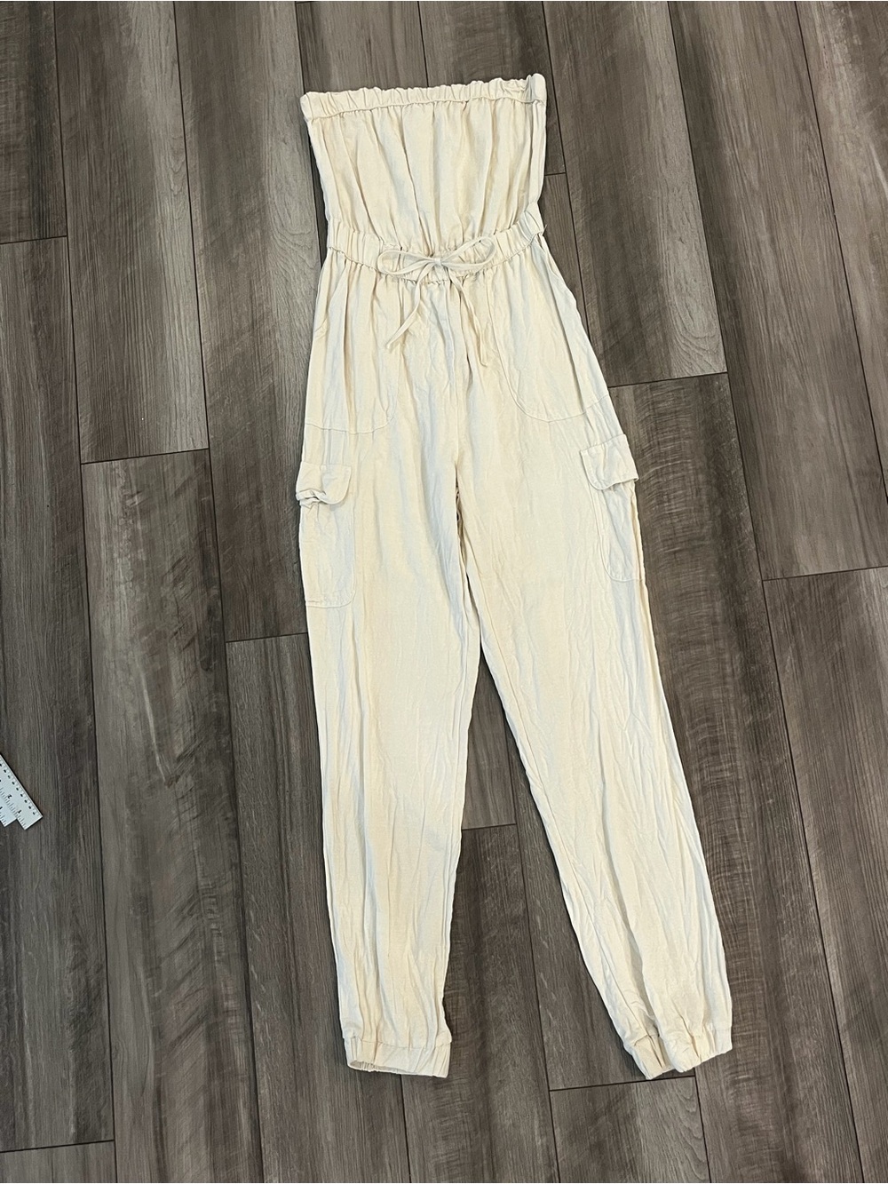 Japna Cream Strapless Cargo Jumpsuit